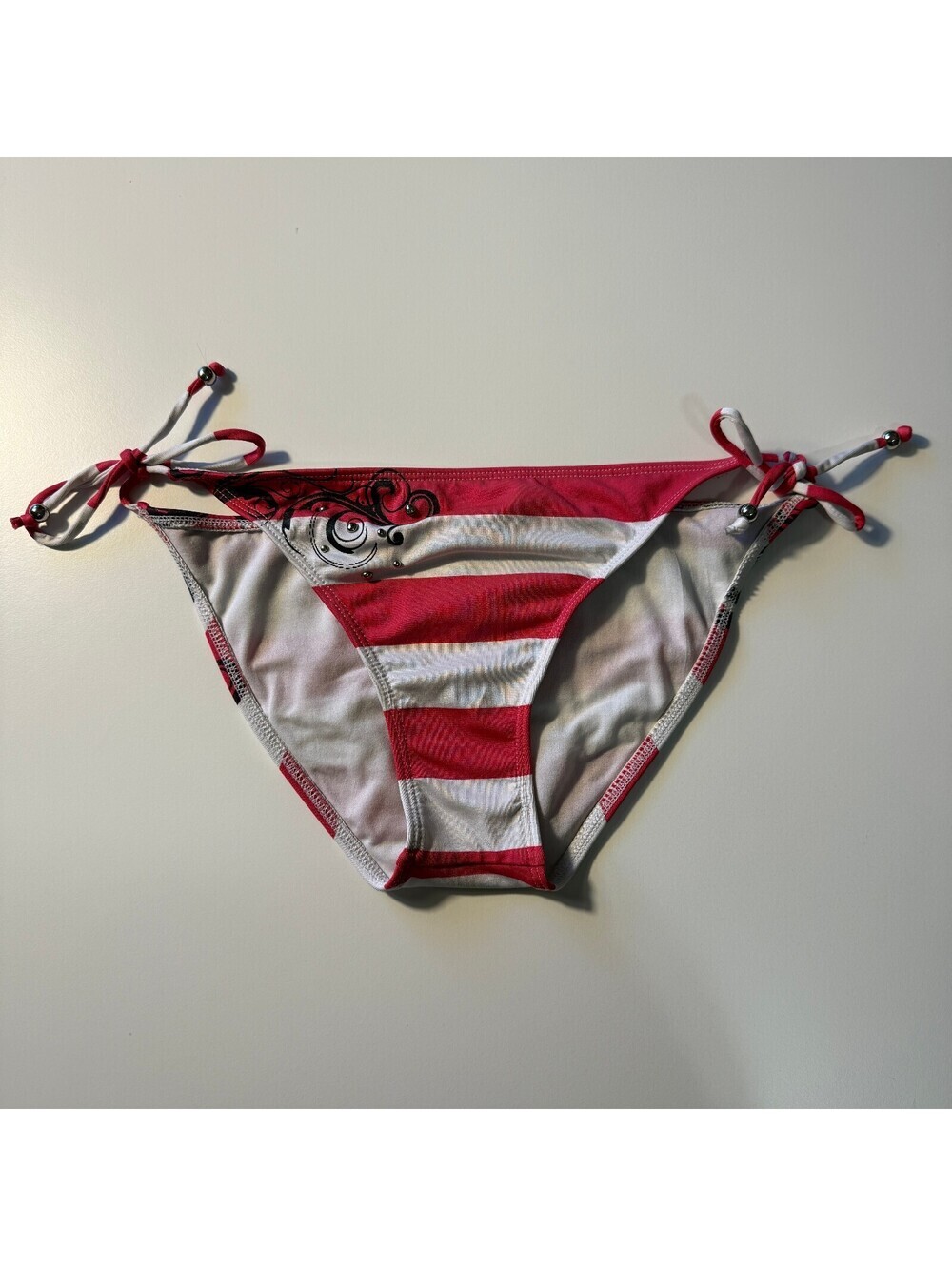 Guess Y2K Striped Tie Side Bikini Bottoms Women's M Pink Surfer Coastal 2000s